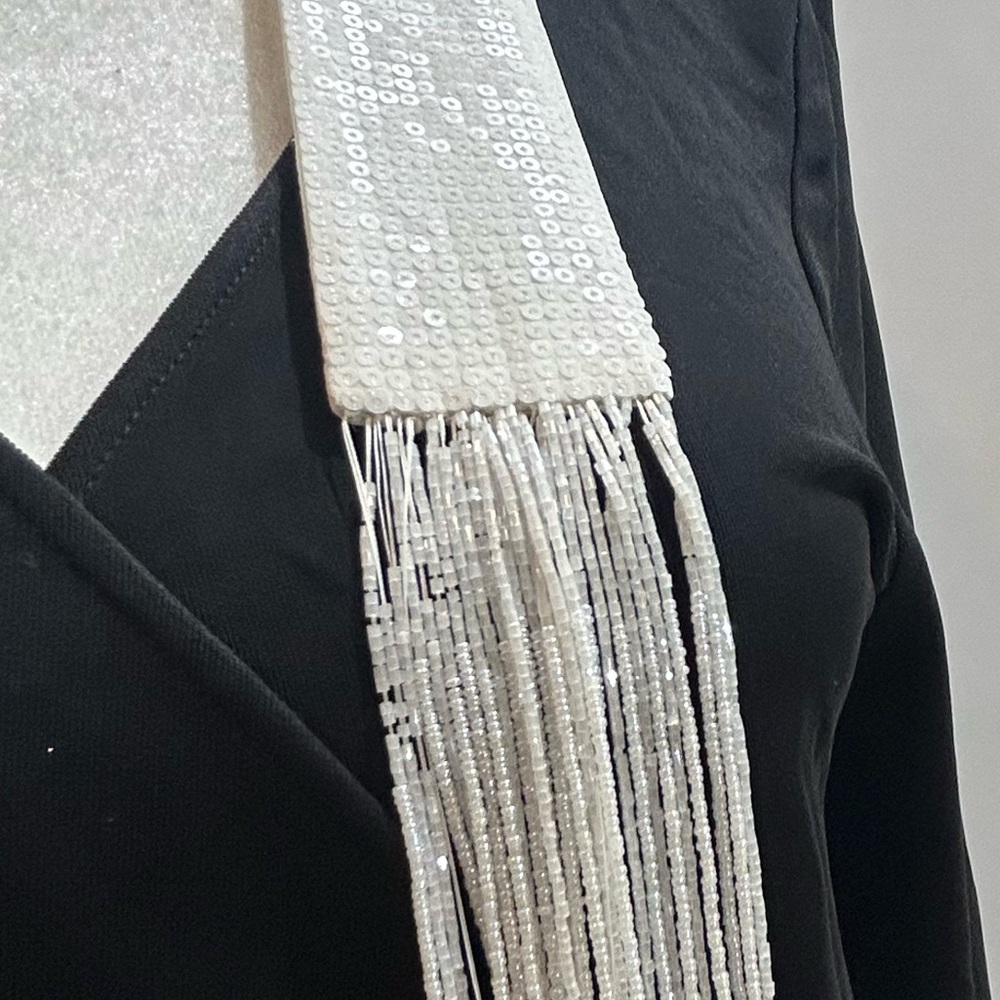 Per Se Black, White Sequined and Beaded Sash Belts Set with Fringe - Picture 6 of 13